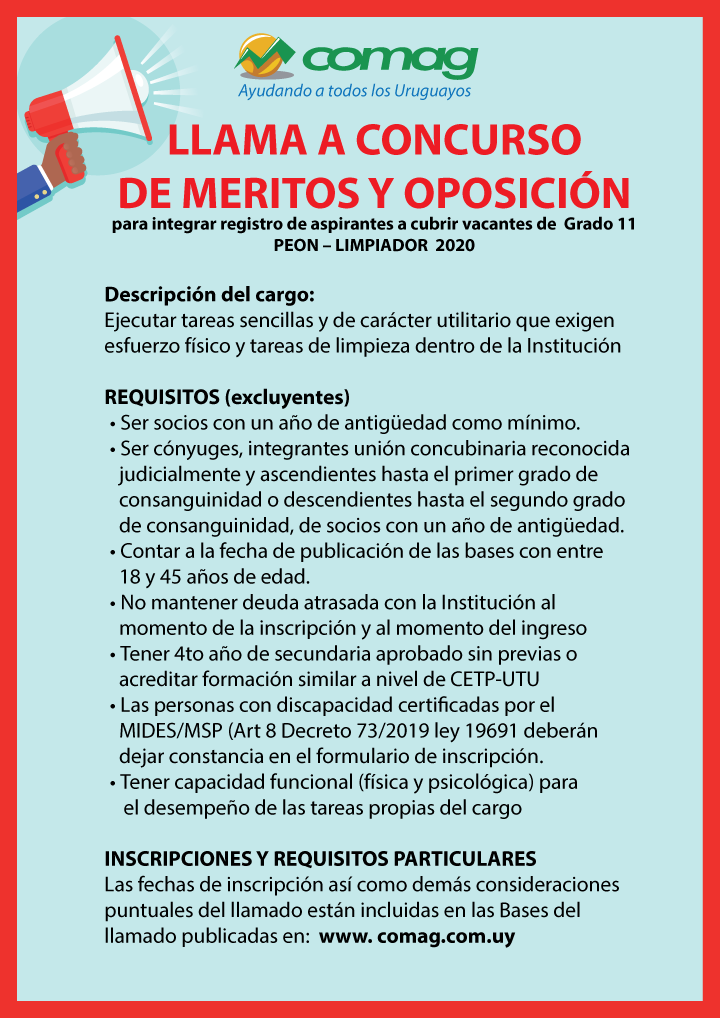 CONCURSO EXTERNO PEON – LIMPIADOR